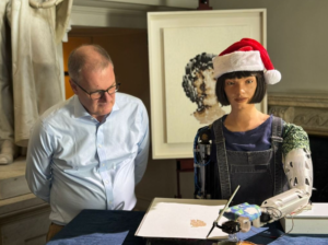 A painting created by the AI robot Ai-Da is expected to sell for over $120,000 at auction