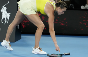 Aryna Sabalenka throws her racket after losing to Madison Keys in the Australian Open final