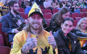 George Kittle supports Swedish friend Filip Forsberg at the 4 Nations Face-Off in Montreal